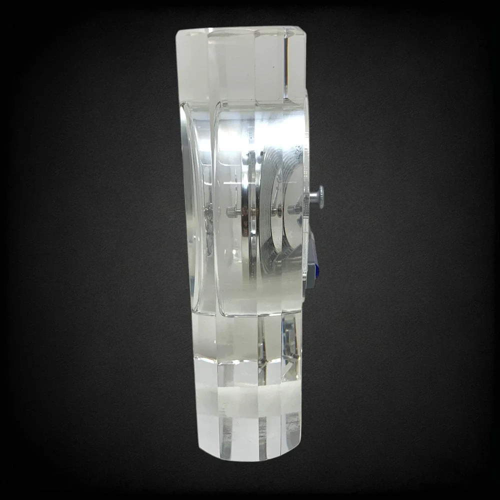 Vintage Y2K Heavy Crystal Style Glass Skeleton Quartz Mantel Shelf Clock Working